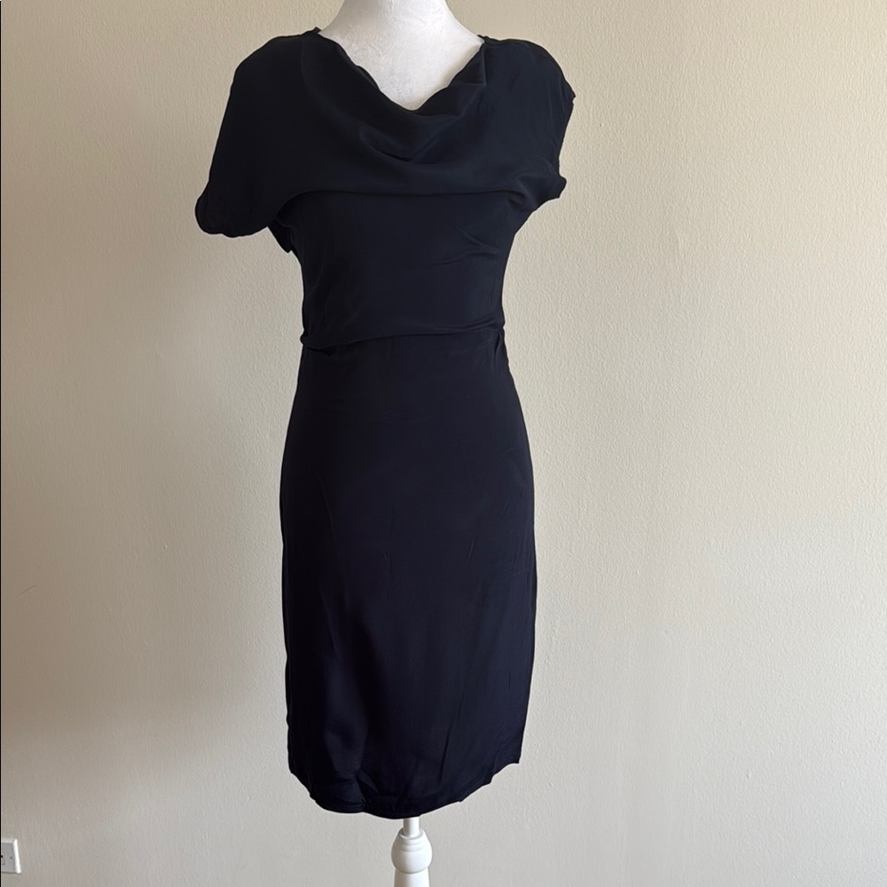 Reiss Blue Cowl Neck Sheath Midi Dress